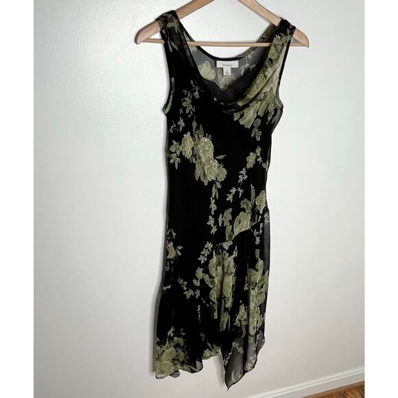 Vintage Y2K Dress Barn Fairy Slip Dress Womens Small Black Green Floral Beaded - Picture 2 of 8